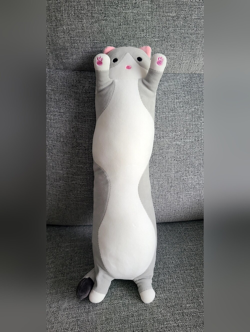 Gray & White Cat Long Plush, 18in.
